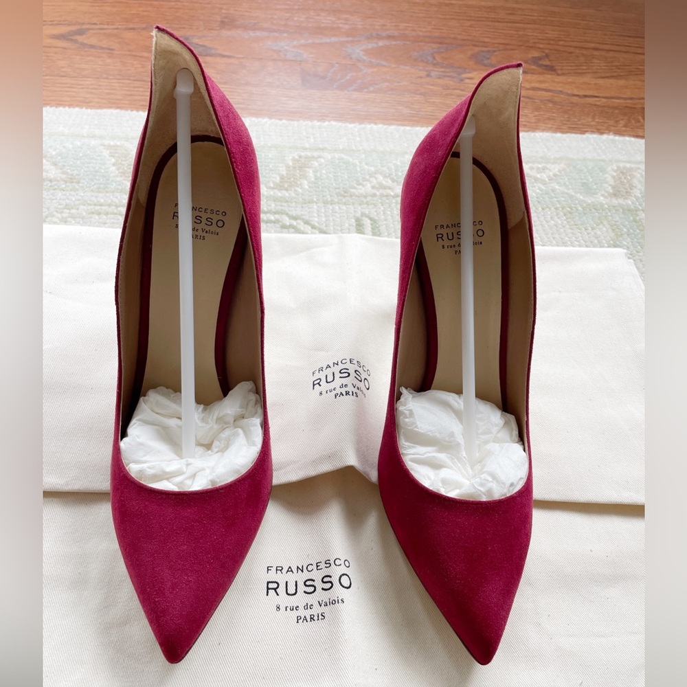 Francesco Russo Red Suede Point Toe Pump Sz 37